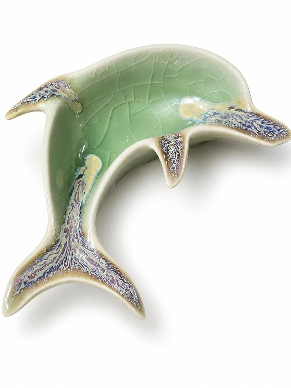 Handcrafted Dolphin-Shaped Trinket Dish in Seafoam Green Glaze